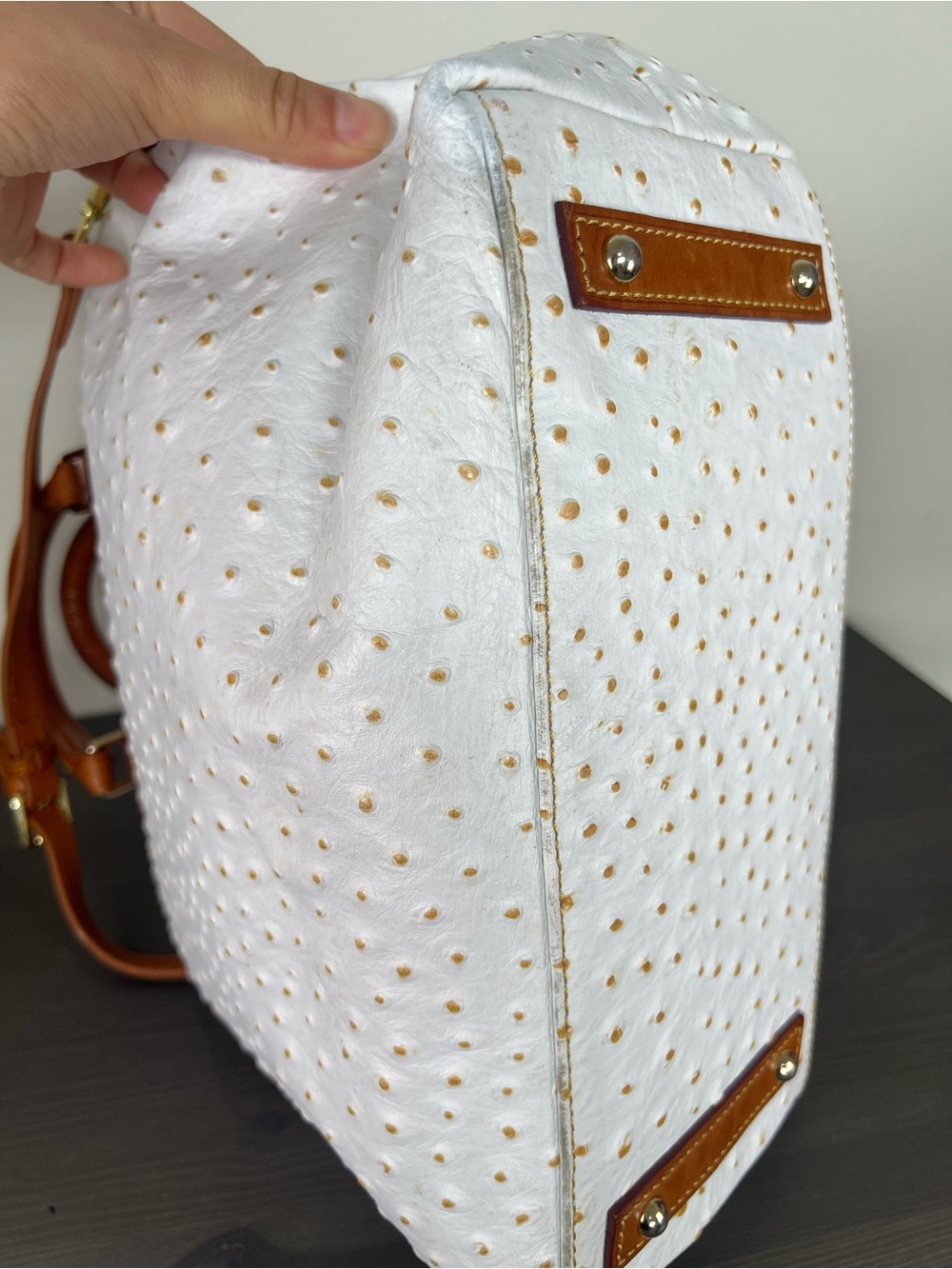 Dooney & Bourke White Ostrich Embossed Leather Satchel Tote Bag - Picture 10 of 16